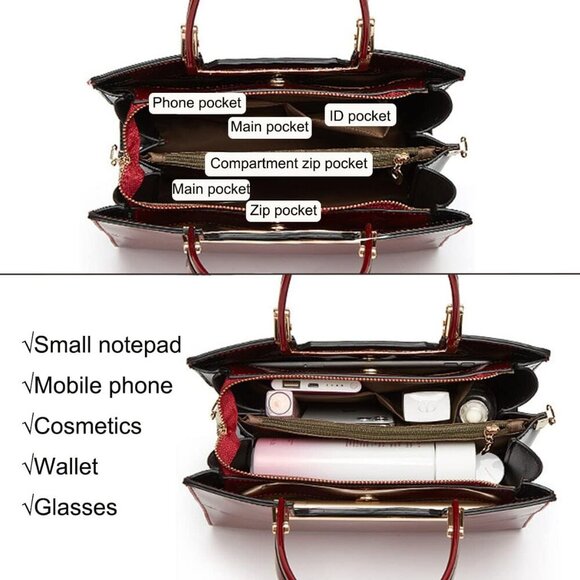 Shiny Patent Leather Handbags Glossy Shoulder Bags Fashion Satchel Purses Party - Picture 6 of 7